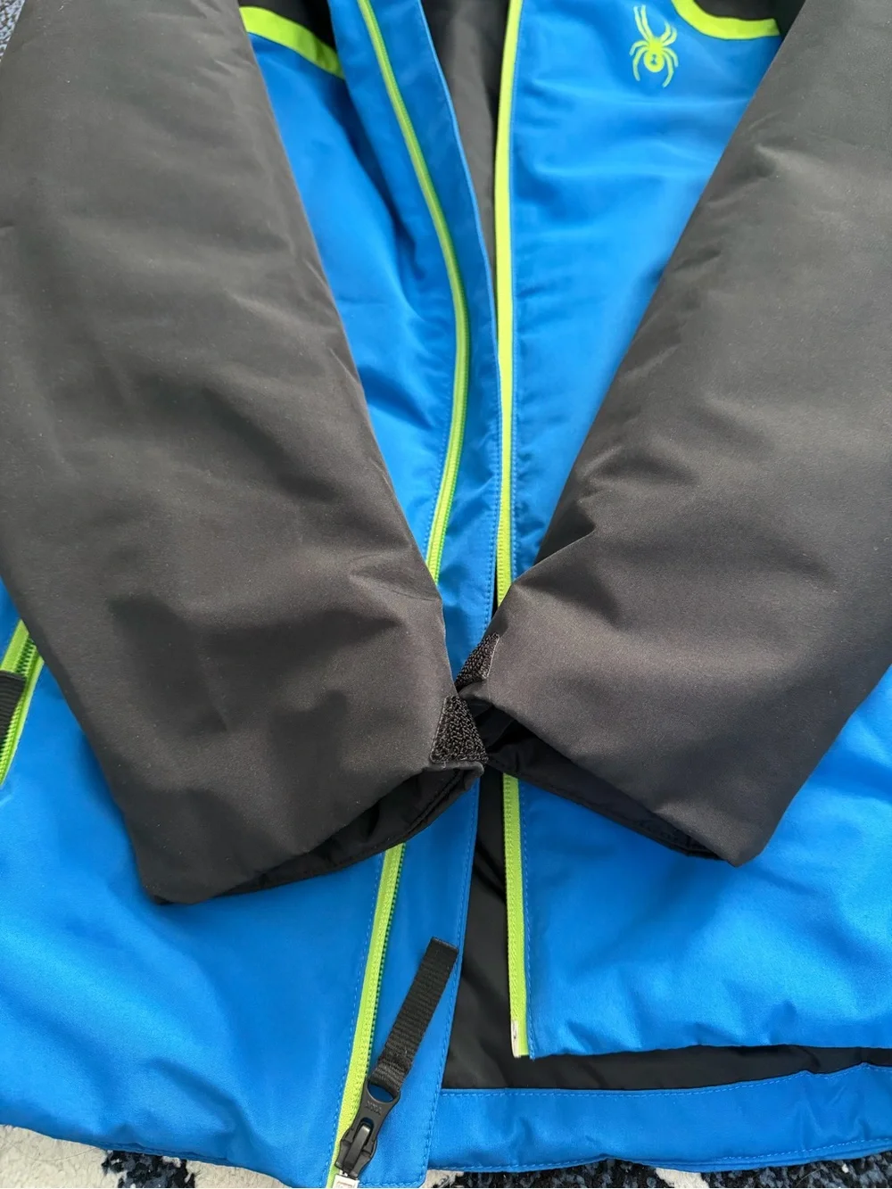 Spyder Boys Blue, Black & Lime Hooded Rain Jacket